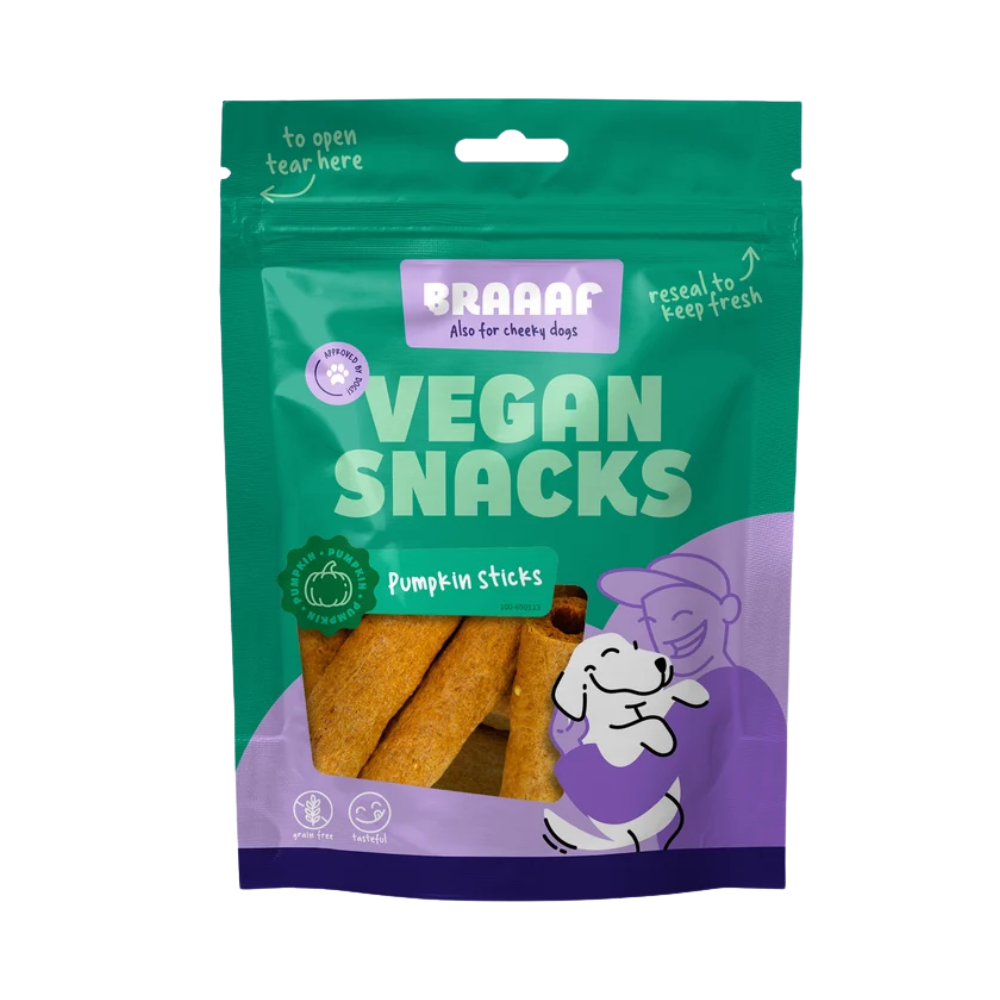 Braaaf Pompoen Sticks 12 cm – Plantaardige Kauwsnacks