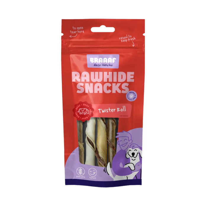Braaaf Twister Rol – Runderhuid Kauwsnack 5 stuks