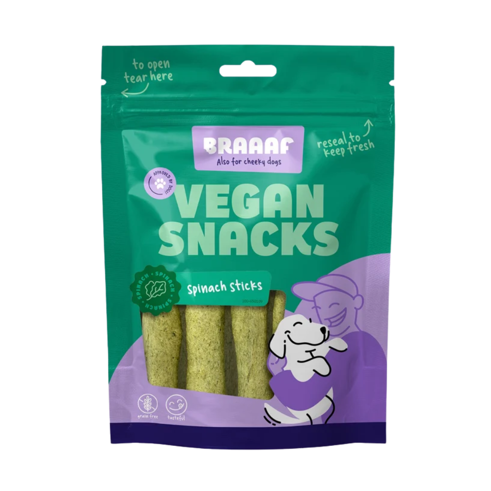Braaaf Spinazie Sticks 6 cm – Plantaardige Kauwsnacks
