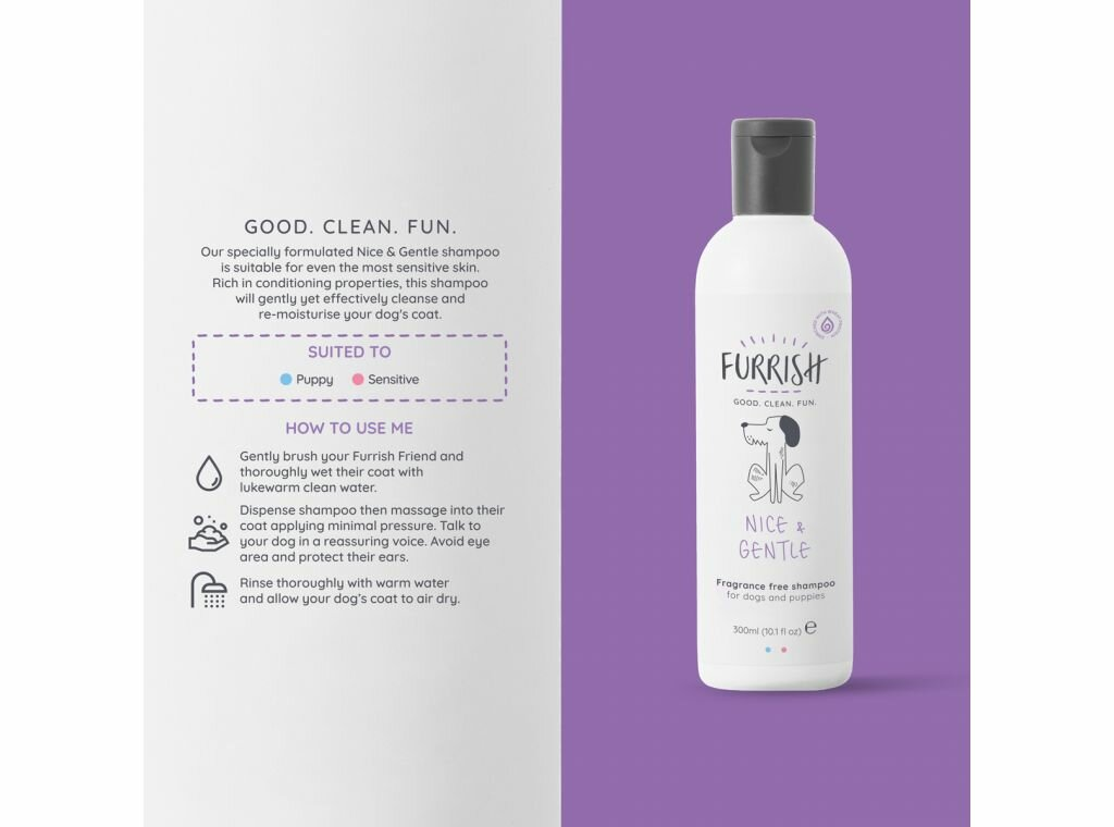 Furrish Nice & Gentle Shampoo – milde, geurvrije 2-in-1 shampoo & conditioner voor gevoelige huid (300 ml)