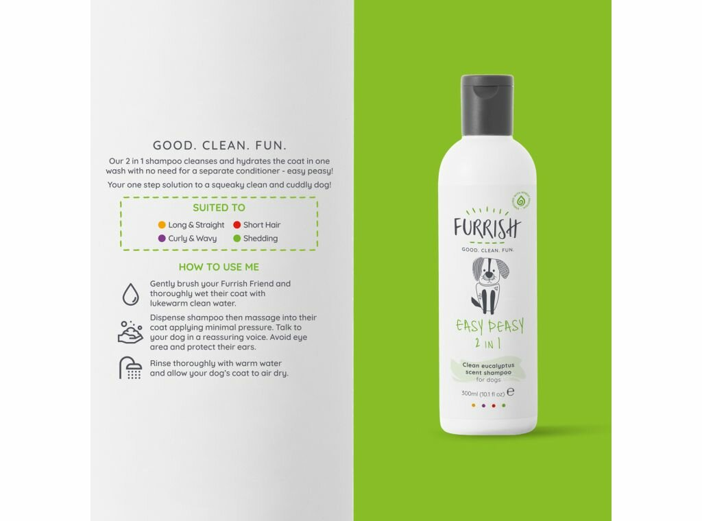 Furrish Easy Peasy 2-in-1 Shampoo – reinigt en hydrateert de hondenvacht in één stap (300 ml)