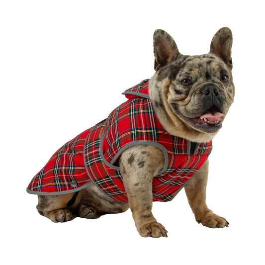 Tartan Highland jas hond roods tartan fleece gevoerd