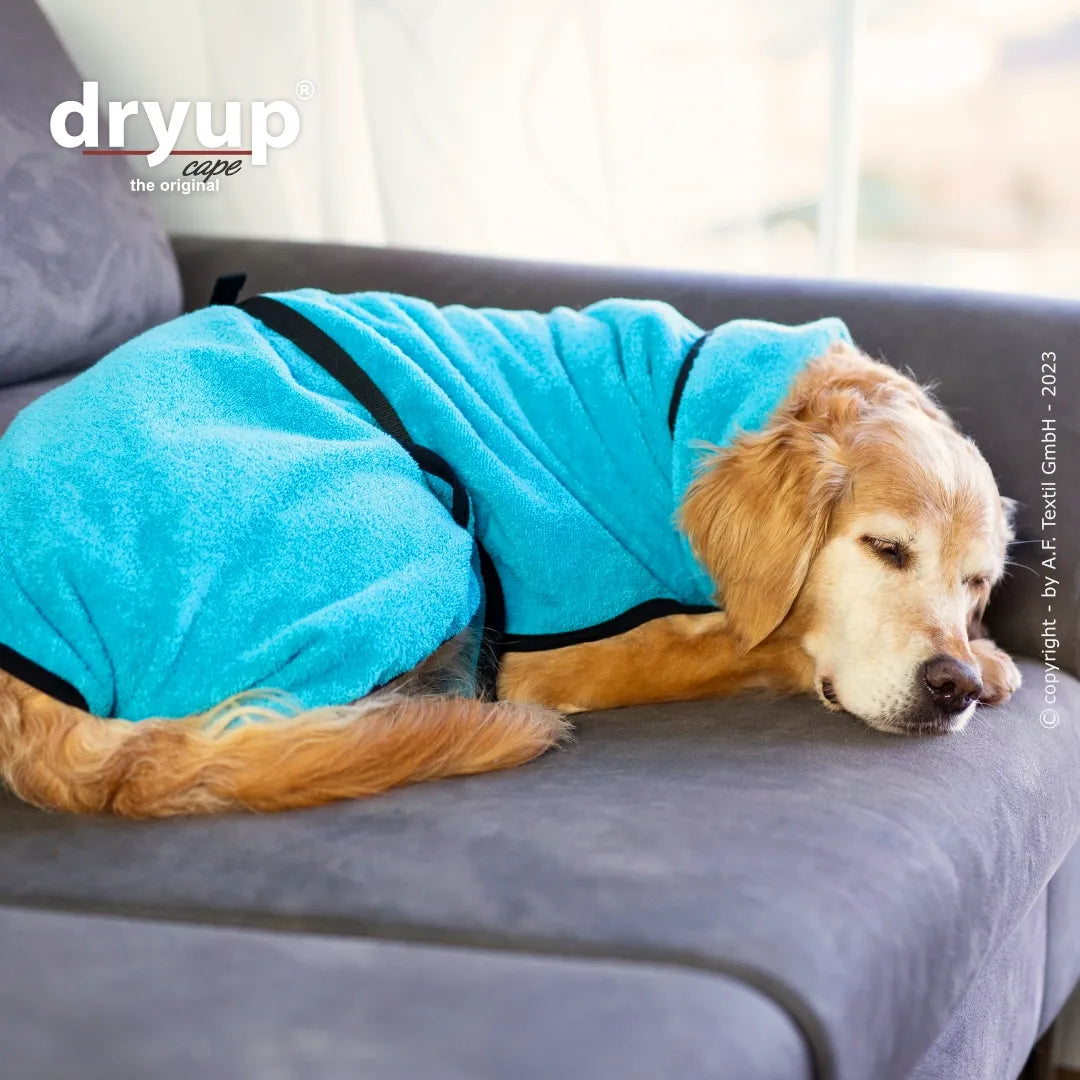 dryup® Cape Hondenbadjas - Cyan (lichtblauw) maat XS - XXL