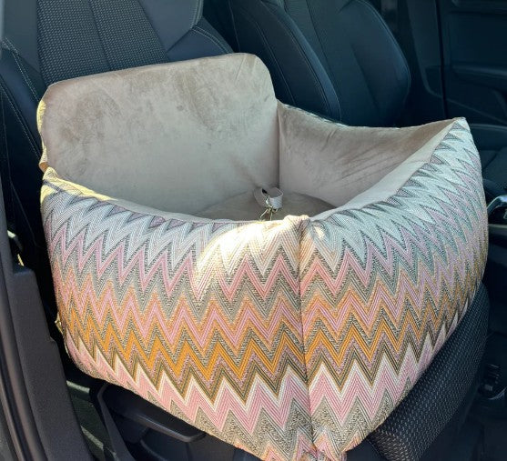 Elite Puppy Zigzag Honden Autostoel Roos/Beige – Small & Medium