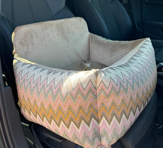 Elite Puppy Zigzag Honden Autostoel Roos/Beige – Small & Medium