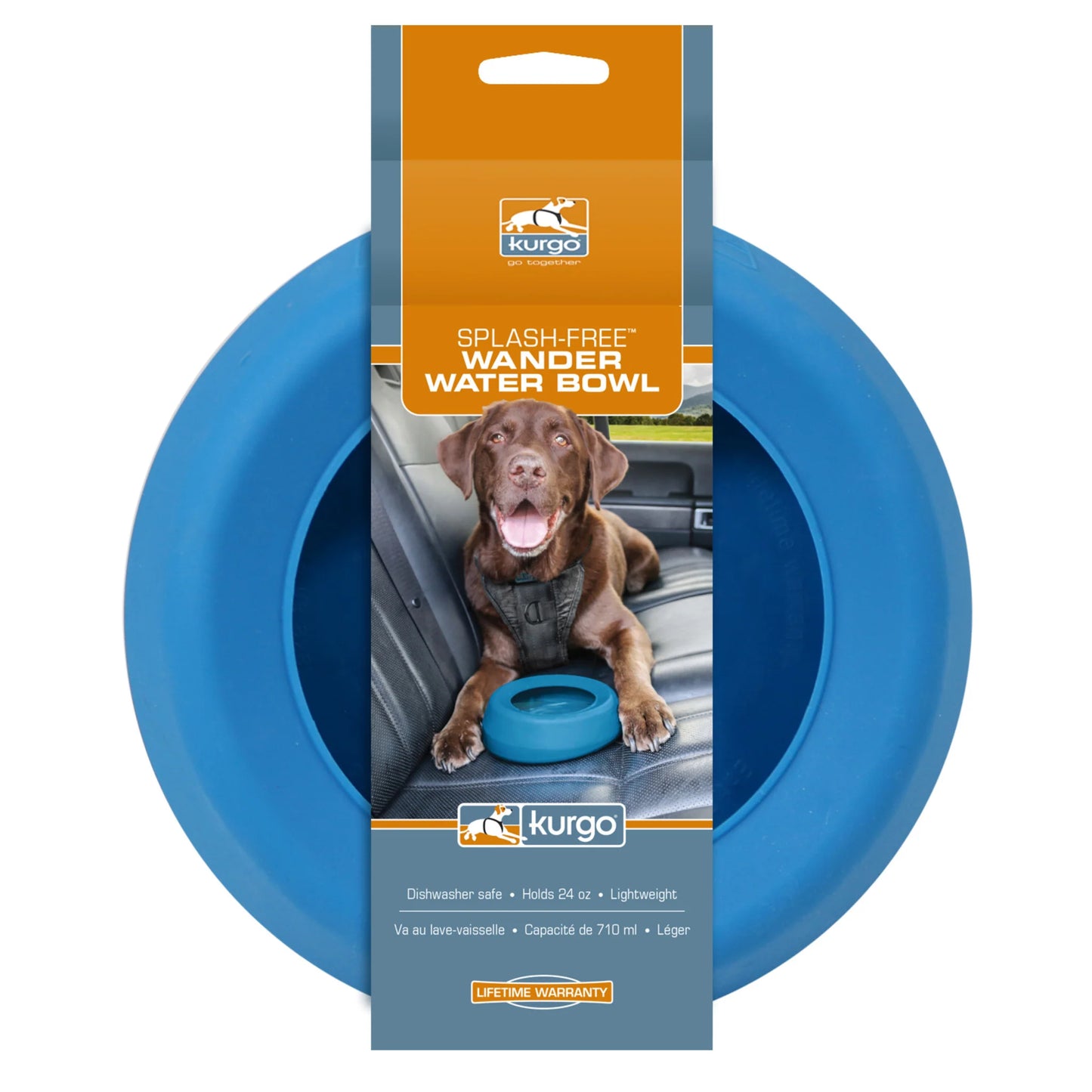 Kurgo Splash Free Bowl 710 ml – Anti-mors Waterbak voor Auto & Onderweg