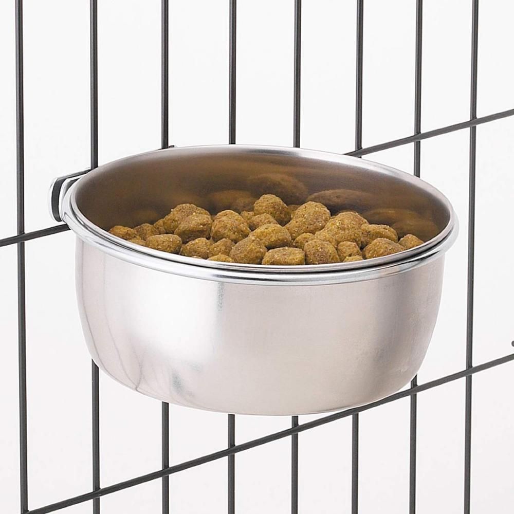 Topmast RVS bench voerbak/drinkbak met beugel – ophangbare bak voor hondenbench (8–21 cm)