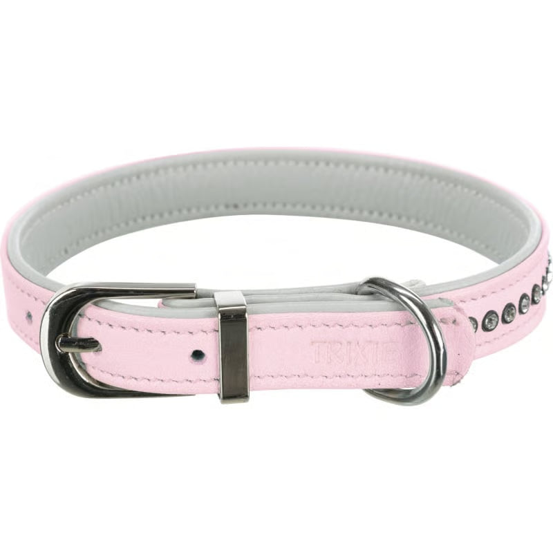 Leren hondenhalsband met strass-steentjes