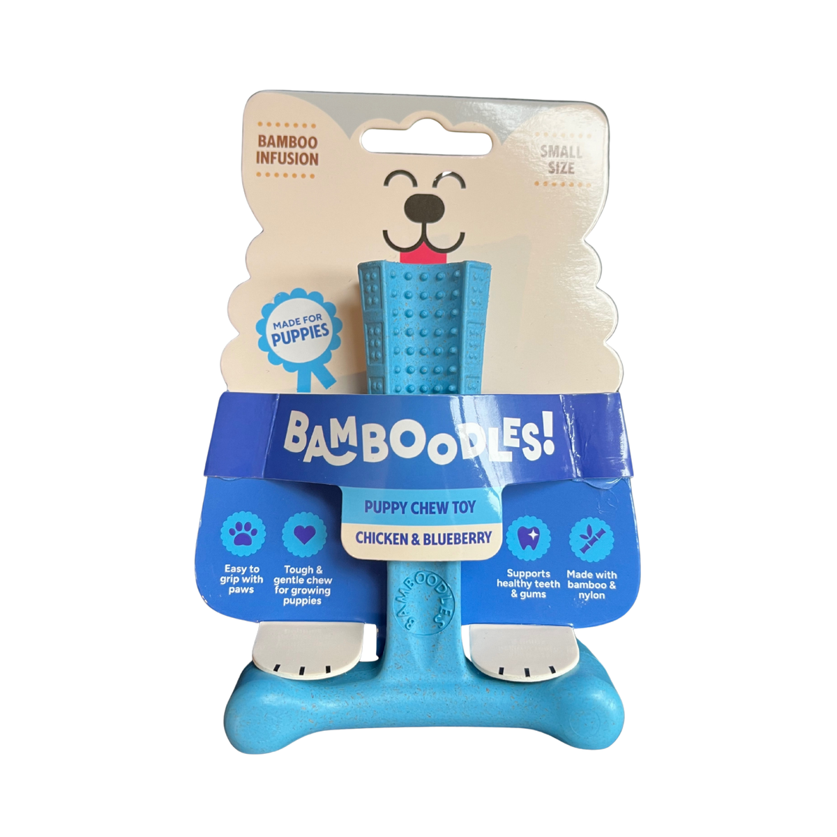 Bamboodles Puppy T-Bone Kip en Blauwe Bes kauwspeelgoed