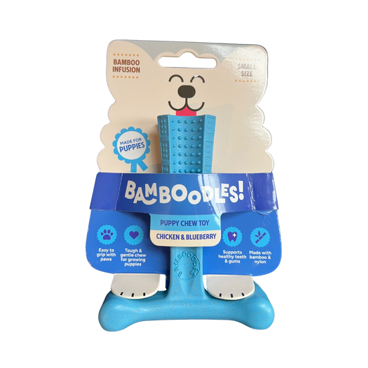 Bamboodles Puppy T-Bone Kip en Blauwe Bes kauwspeelgoed