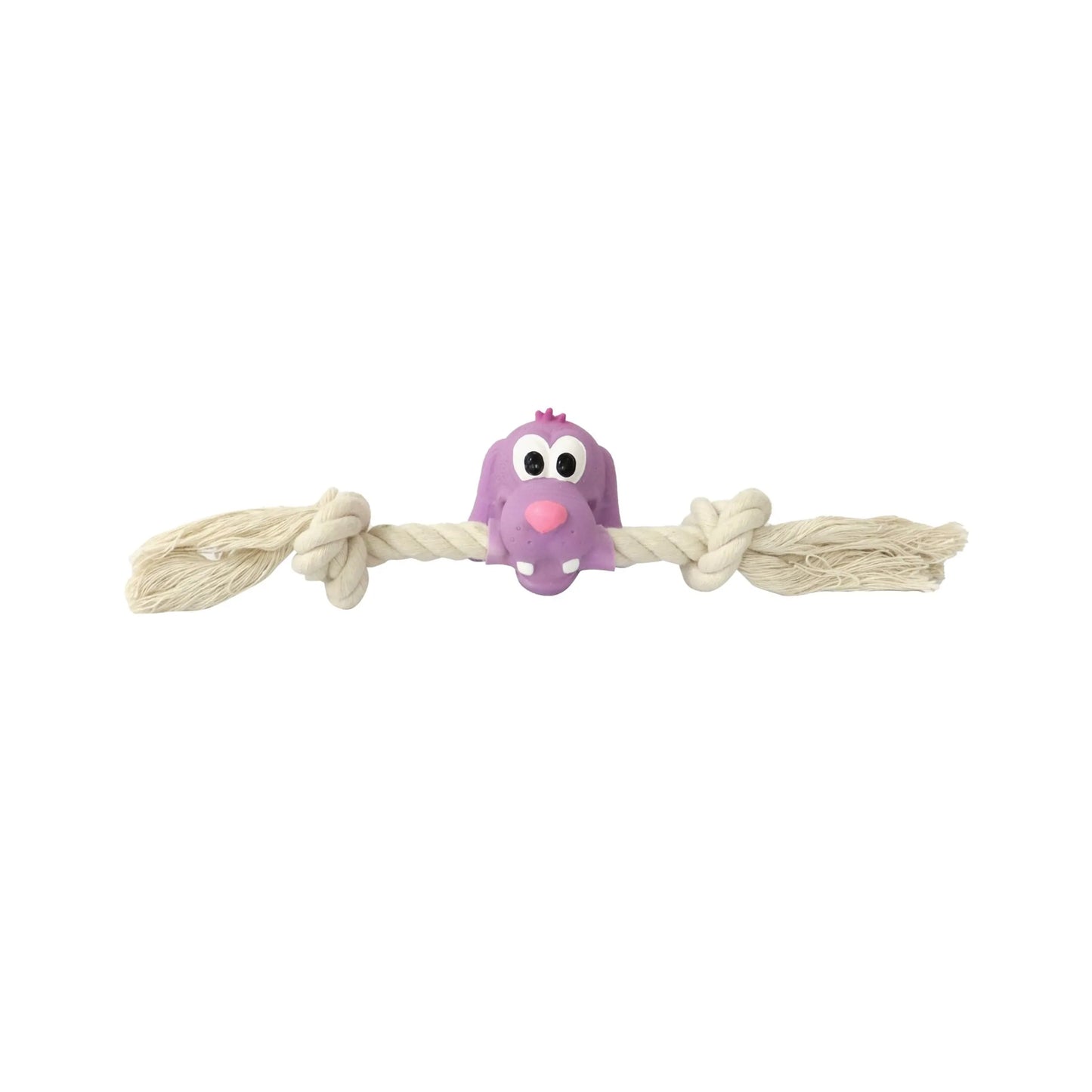 Quapas Puppy Speeltje Happy Dog met touw – vinyl hondenkop met katoenen trektouw voor pups en kleine honden