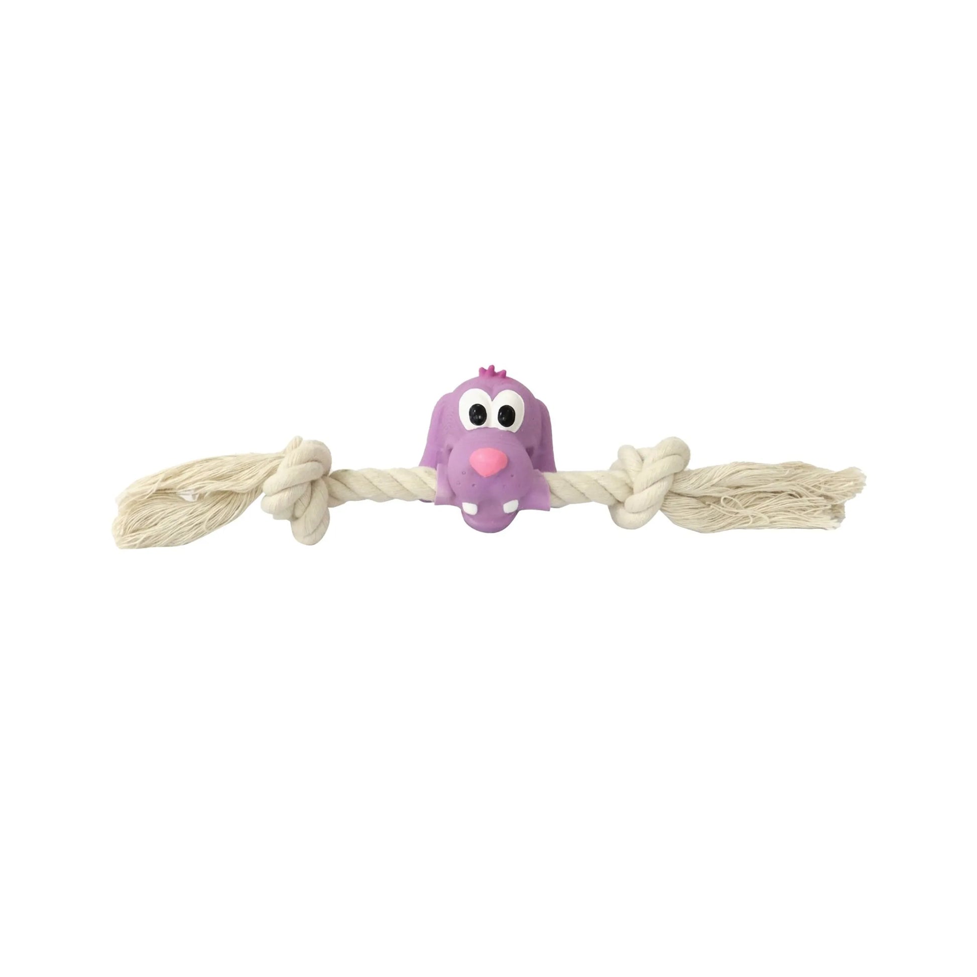 Quapas Puppy Speeltje Happy Dog met touw – vinyl hondenkop met katoenen trektouw voor pups en kleine honden