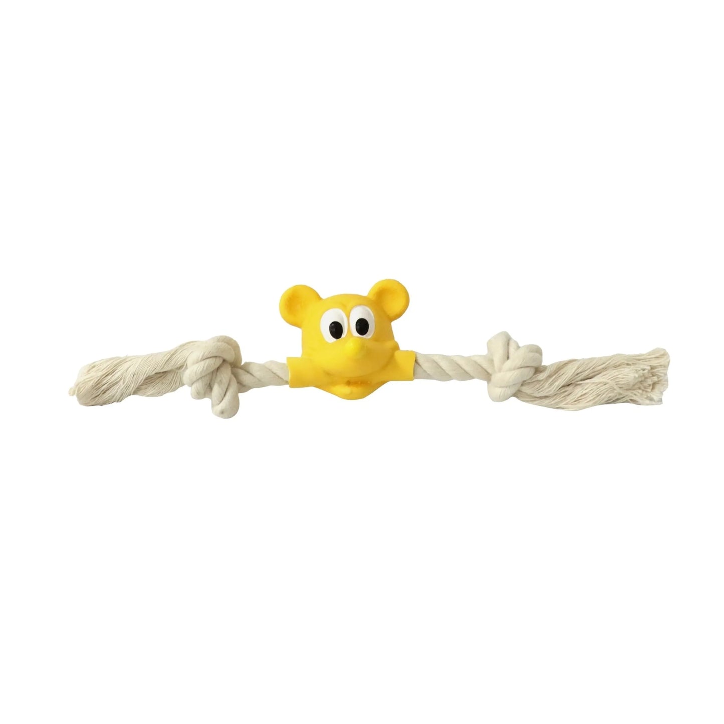 Quapas Puppy Speeltje Happy Mouse met touw – latex hondenspeeltje met pieper voor pups en kleine honden (25 cm)