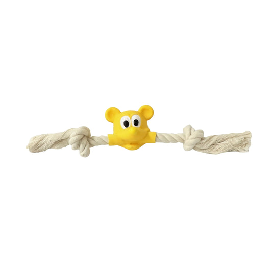 Quapas Puppy Speeltje Happy Mouse met touw – latex hondenspeeltje met pieper voor pups en kleine honden (25 cm)