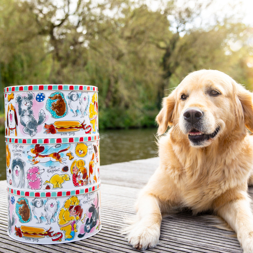 Blond Amsterdam Rond Bewaarblik Hond (24 cm) – Dier Collectie Koekblik met Hondenillustraties