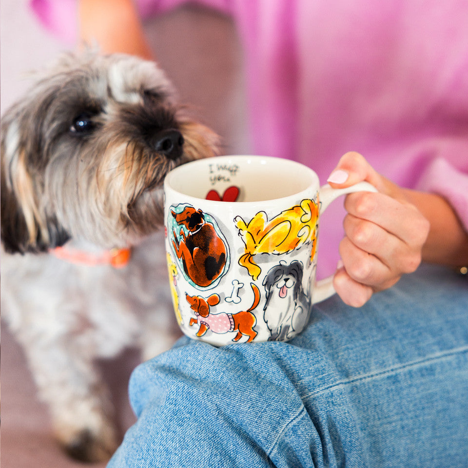 Blond Amsterdam Chunky Mug Dog 0,5L – Grote Cappuccinobeker met Honden & Tekst “I wuff you”