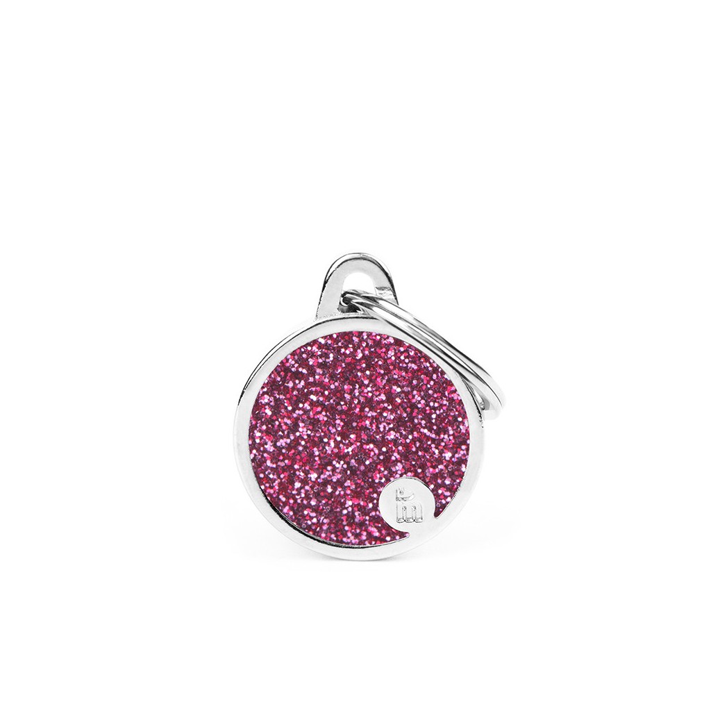 My Family Hondenpenning Small Pink Glitter Circle | Gratis Gravure