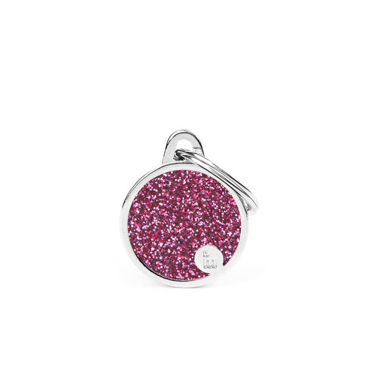 My Family Hondenpenning Small Pink Glitter Circle | Gratis Gravure