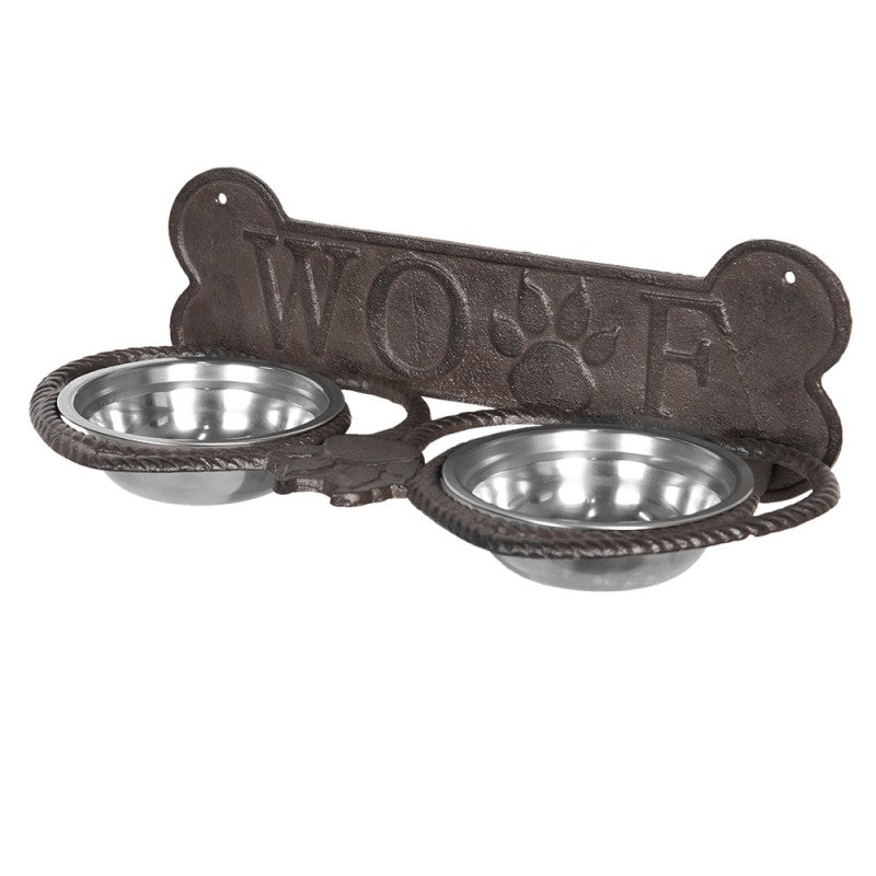 Clayre & Eef Voerbak – Woof – Bruin ijzer (2×300 ml)