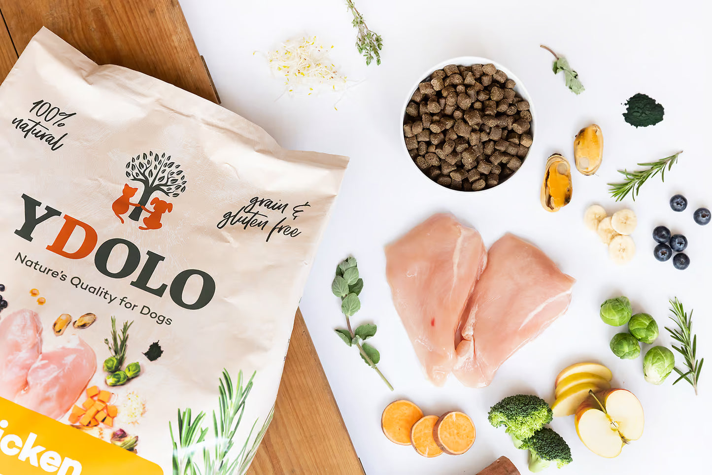 YDOLO Healthy & Pure Chicken – Semi-Moist Drooghondenvoer (2,5 kg & 10 kg)